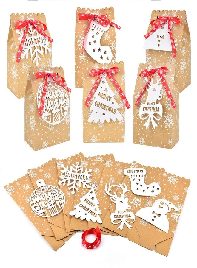 ERKOON 12Pcs Christmas Kraft Paper Bags Treat Bags Candy Cookie Boxes with Tags 5 x 3 x 7In Xmas Favor Goodies Bags for Winter/Holiday Party - Image 4